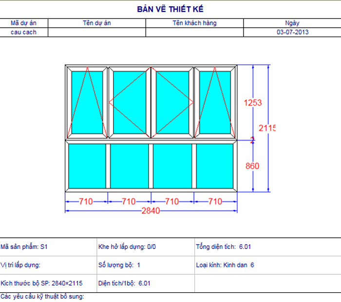 Bản vẽ thiết kế khi sử dụng phần mềm sản xuất cửa nhôm Xingfa